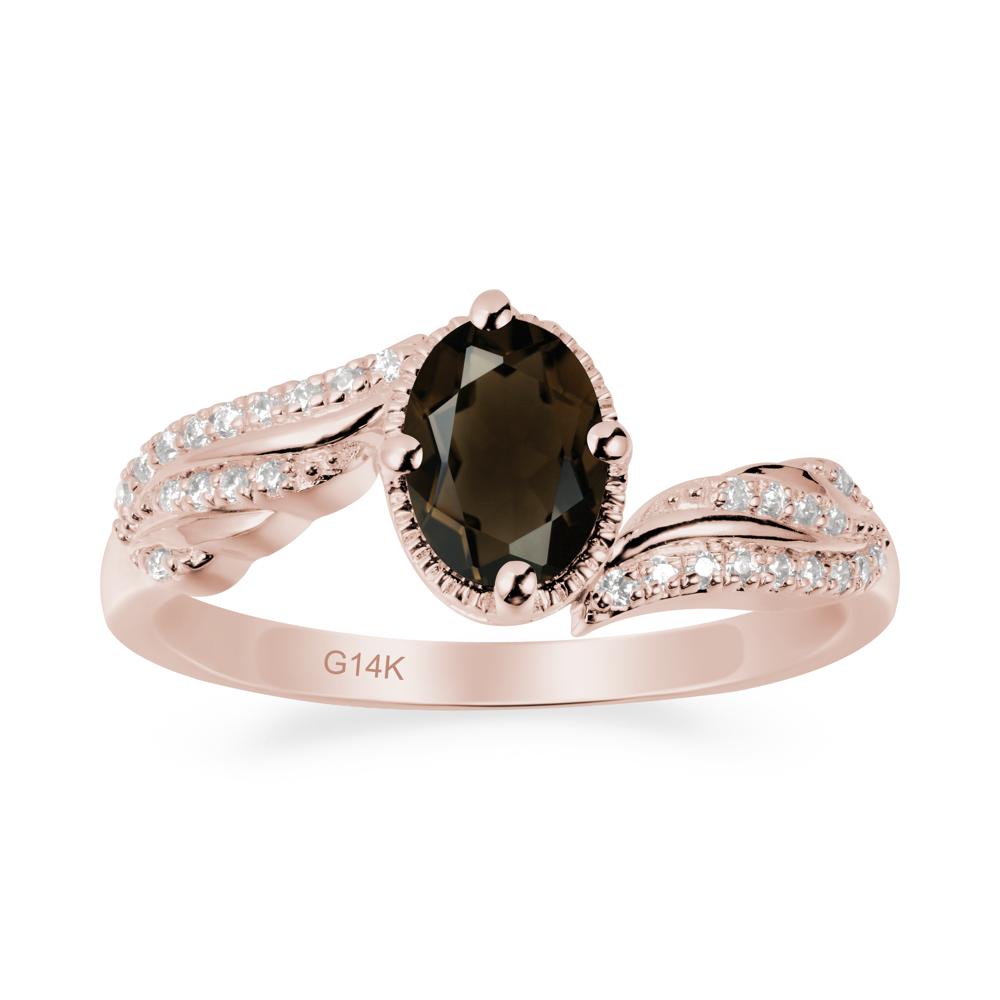 Oval Smoky Quartz Ring with Milgrain Halo - LUO Jewelry #metal_14k rose gold
