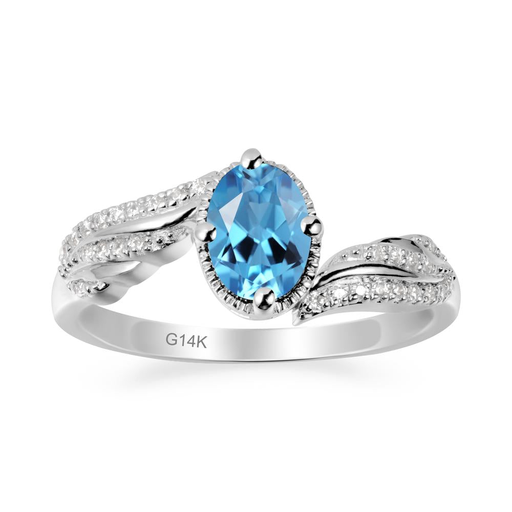 Bypass Band Oval Swiss Blue Topaz Ring - LUO Jewelry #metal_14k white gold
