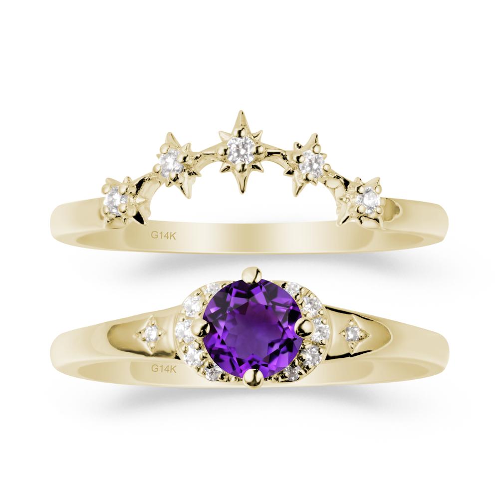 Celestial Round Amethyst Ring Set - LUO Jewelry #metal_14k yellow gold