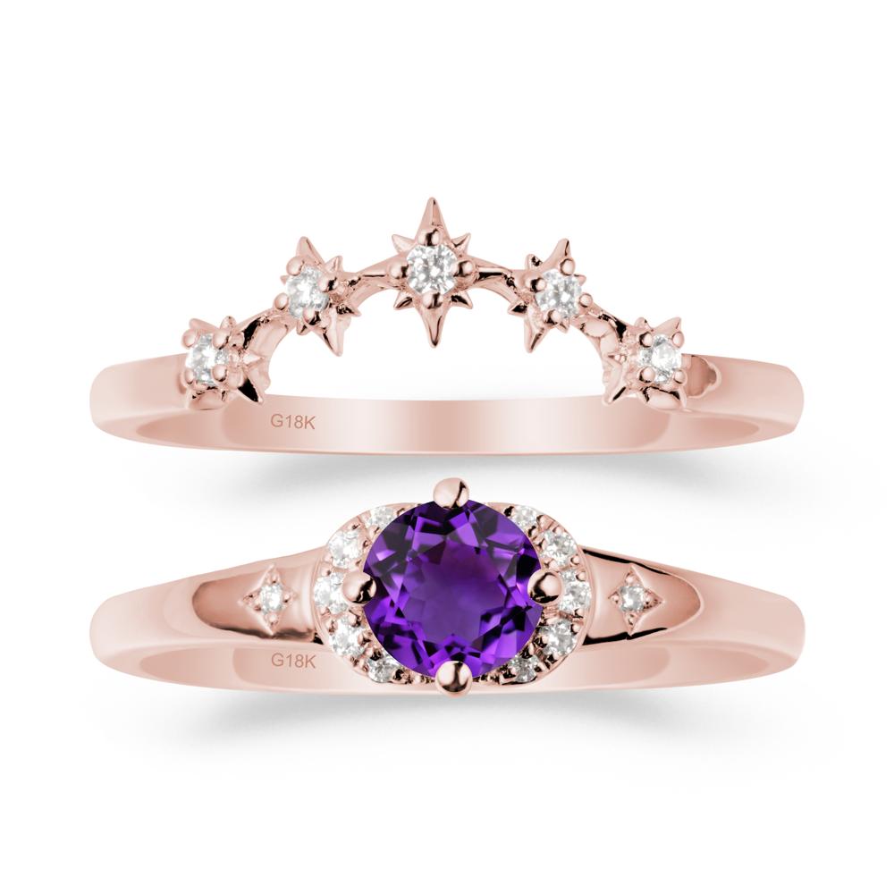 Celestial Round Amethyst Ring Set - LUO Jewelry #metal_18k rose gold