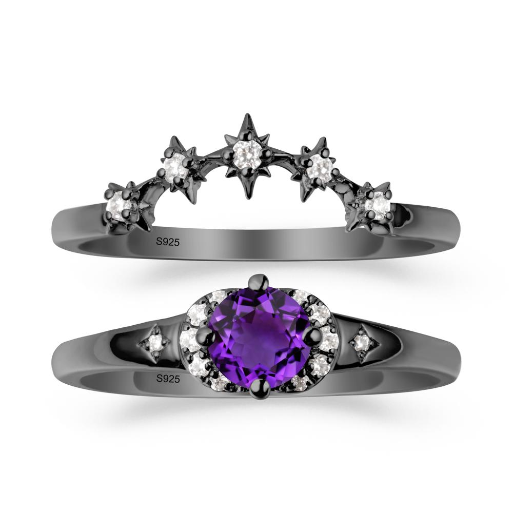 Celestial Round Amethyst Ring Set - LUO Jewelry #metal_black finish sterling silver