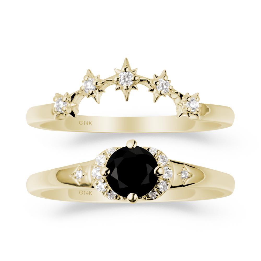 Moon and Star Black Spinel Celestial Ring Set - LUO Jewelry #metal_14k yellow gold
