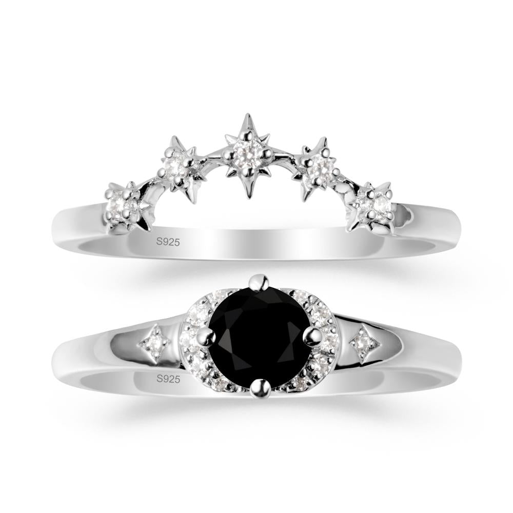 Moon and Star Black Spinel Celestial Ring Set - LUO Jewelry #metal_sterling silver
