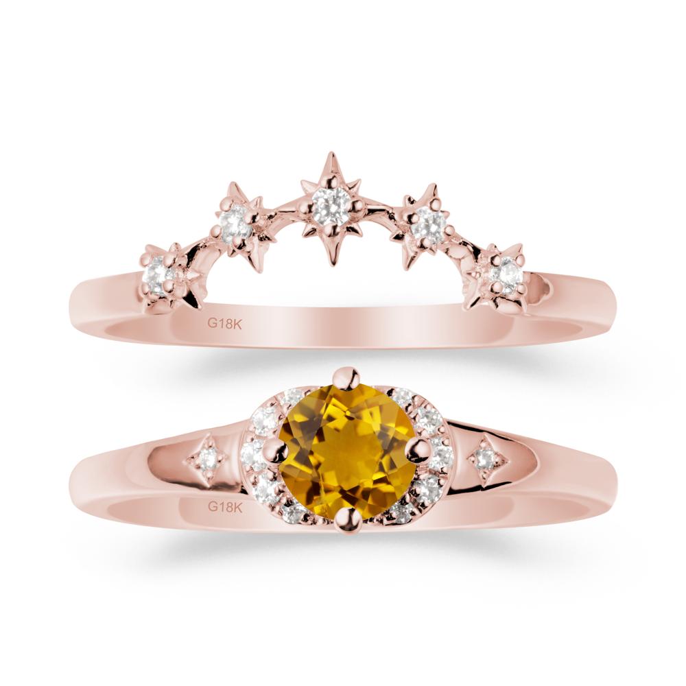 Celestial Round Citrine Ring Set - LUO Jewelry #metal_18k rose gold