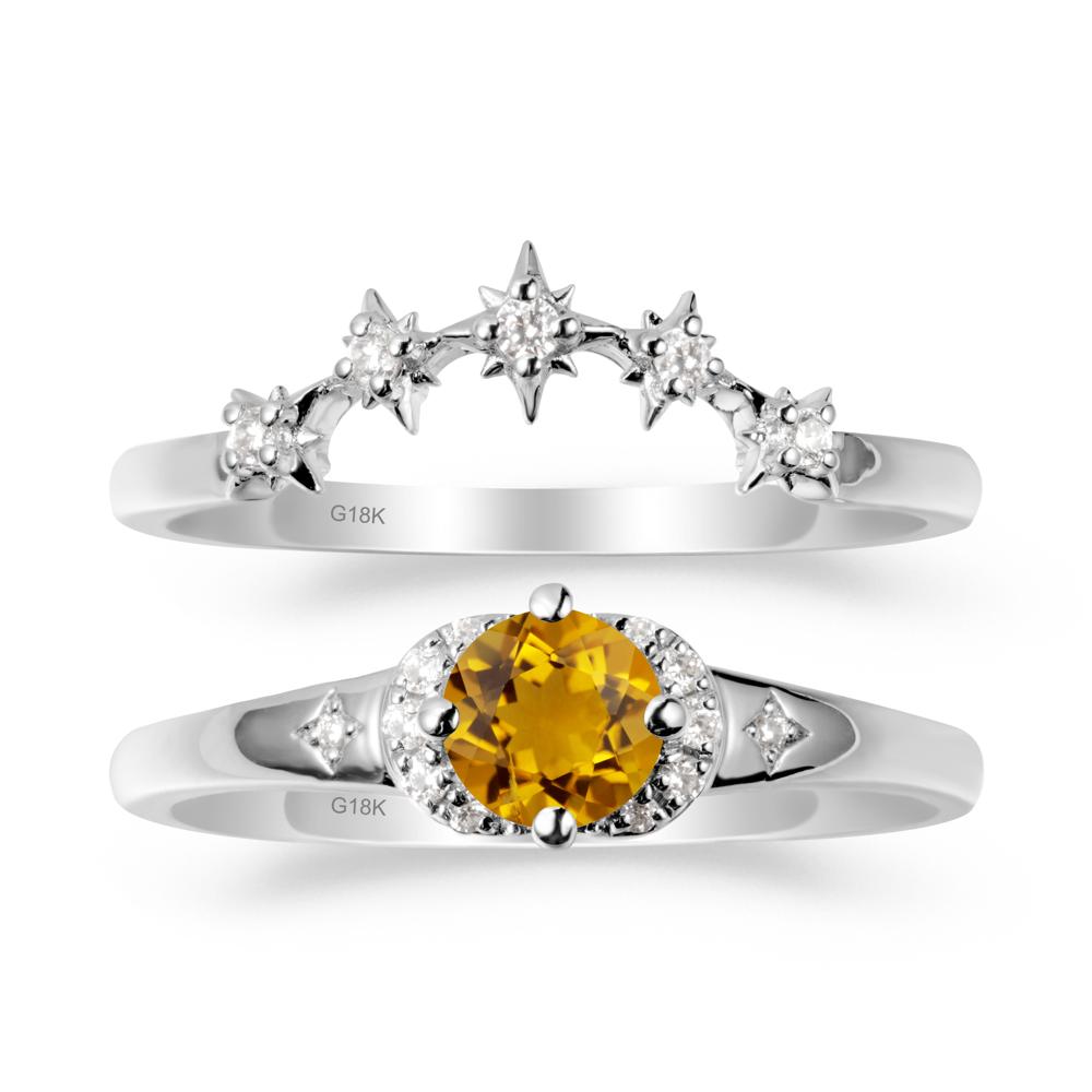 Celestial Round Citrine Ring Set - LUO Jewelry #metal_18k white gold