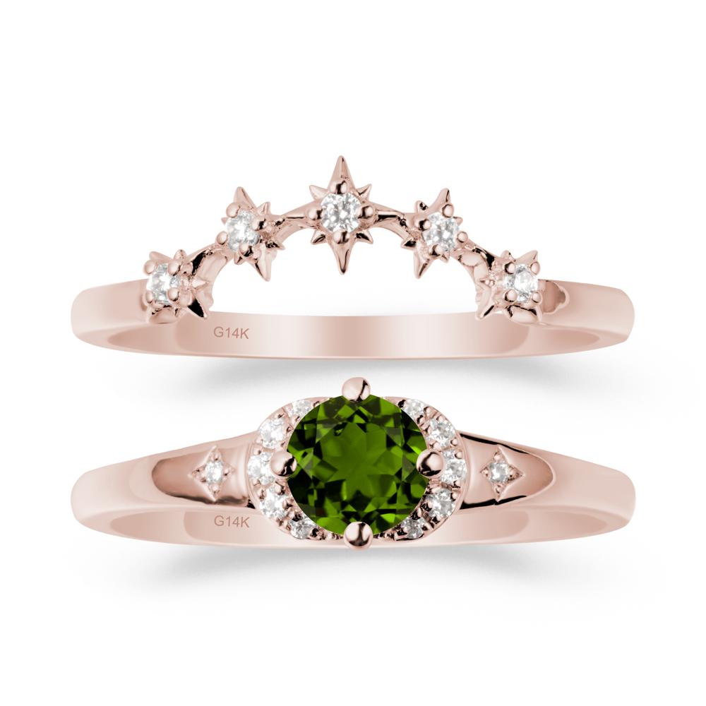 Moon and Star Diopside Celestial Ring Set - LUO Jewelry #metal_14k rose gold
