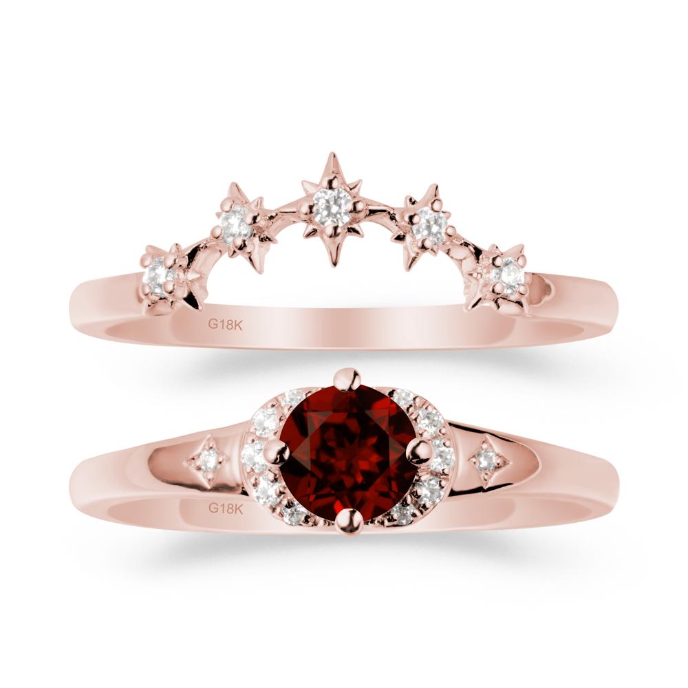 Garnet Halo and Star Crown Ring Set - LUO Jewelry #metal_18k rose gold