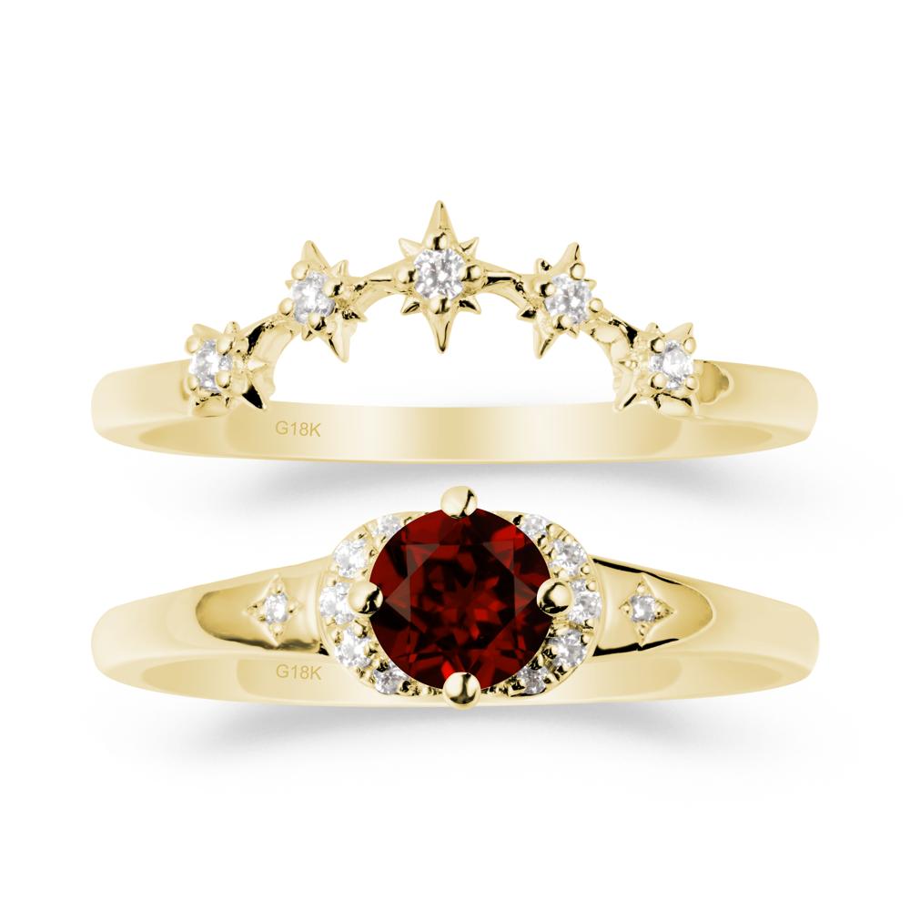 Garnet Halo and Star Crown Ring Set - LUO Jewelry #metal_18k yellow gold