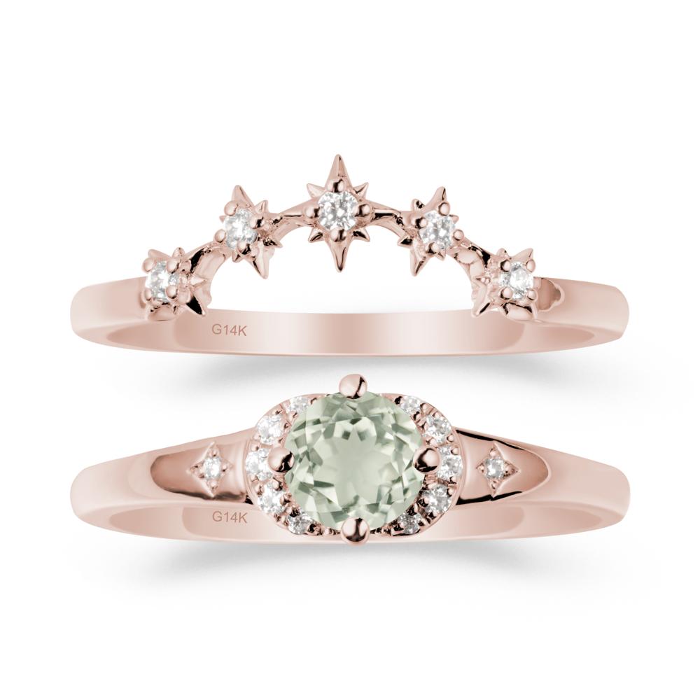 Moon and Star Green Amethyst Celestial Ring Set - LUO Jewelry #metal_14k rose gold