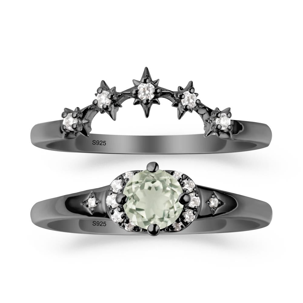 Moon and Star Green Amethyst Celestial Ring Set - LUO Jewelry #metal_black finish sterling silver