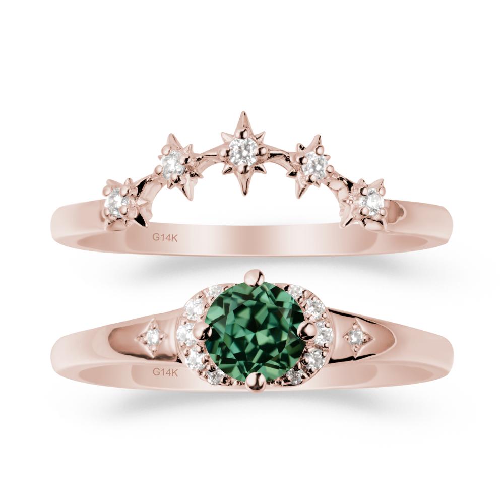 Celestial Round Green Sapphire Ring Set - LUO Jewelry #metal_14k rose gold
