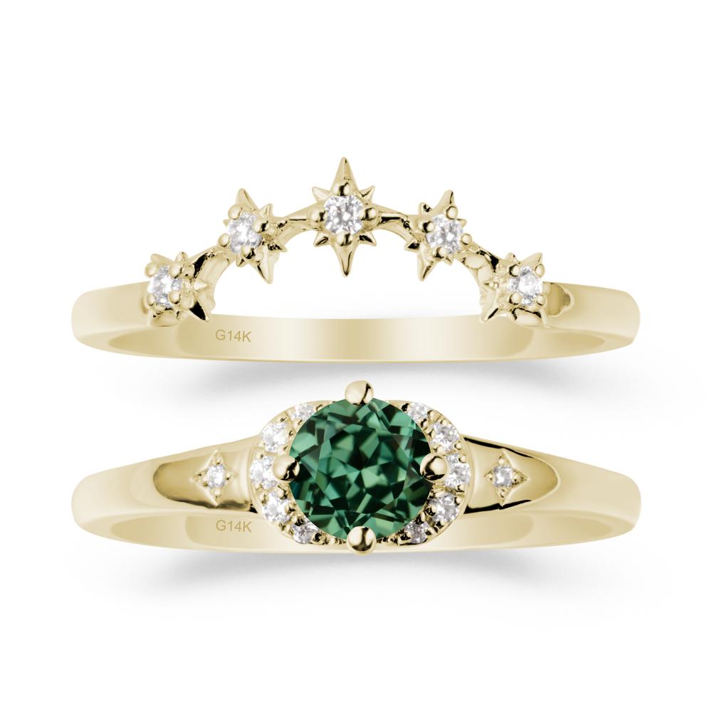 Celestial Round Green Sapphire Ring Set - LUO Jewelry #metal_14k yellow gold