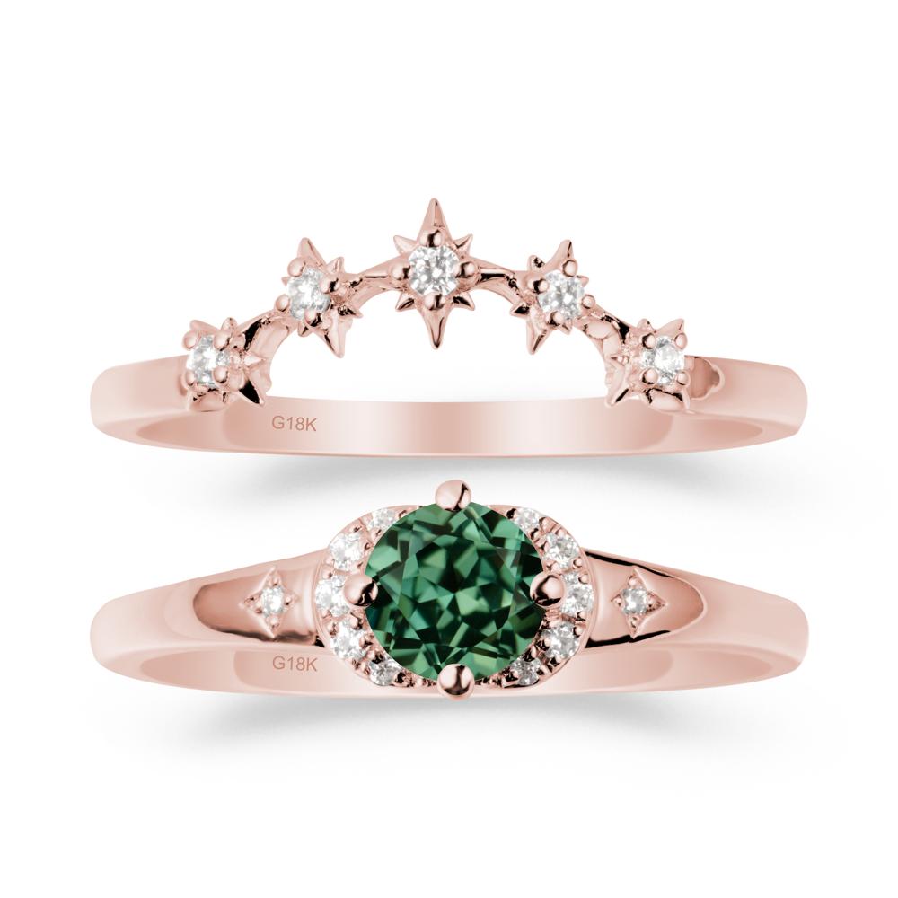 Celestial Round Green Sapphire Ring Set - LUO Jewelry #metal_18k rose gold