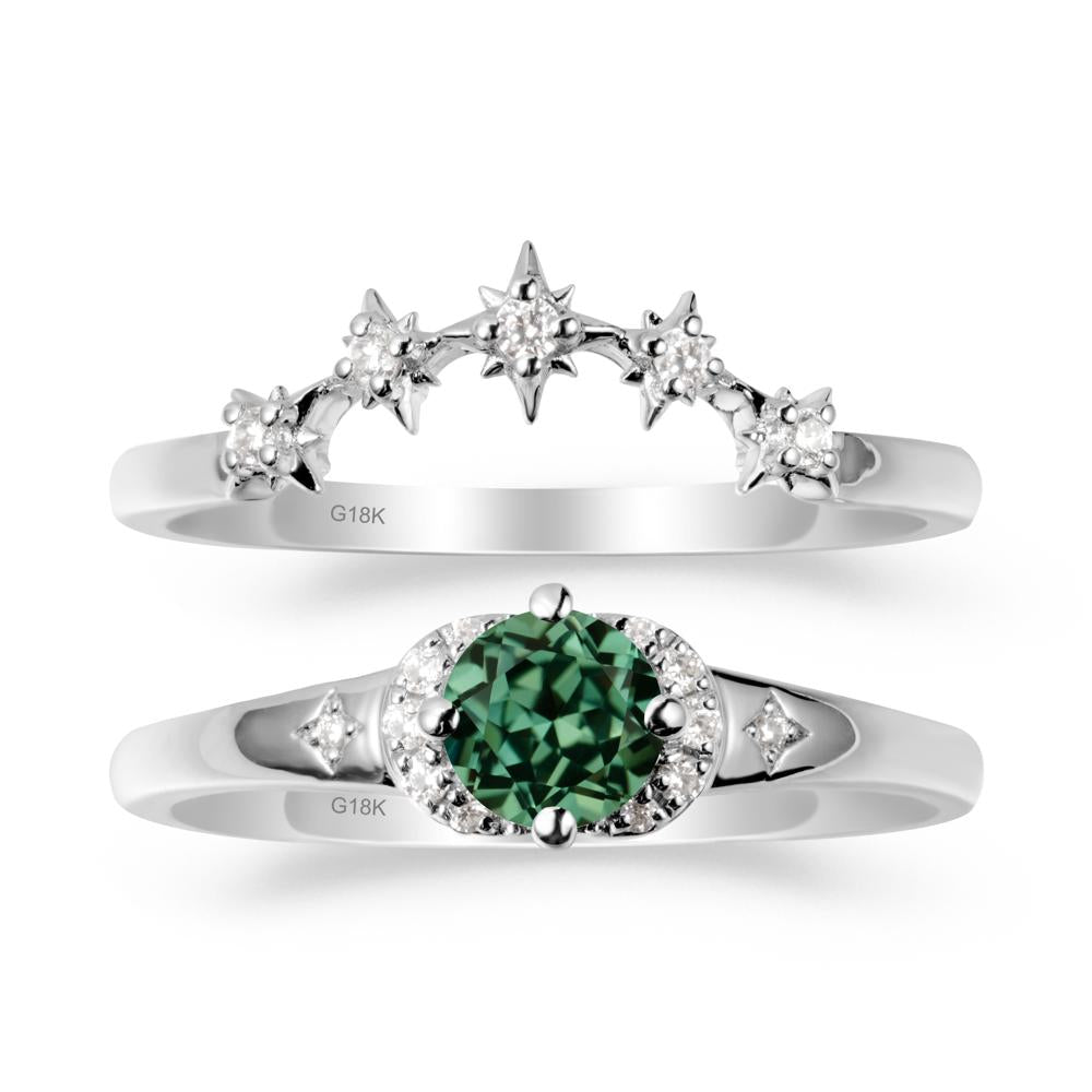 Celestial Round Green Sapphire Ring Set - LUO Jewelry #metal_18k white gold