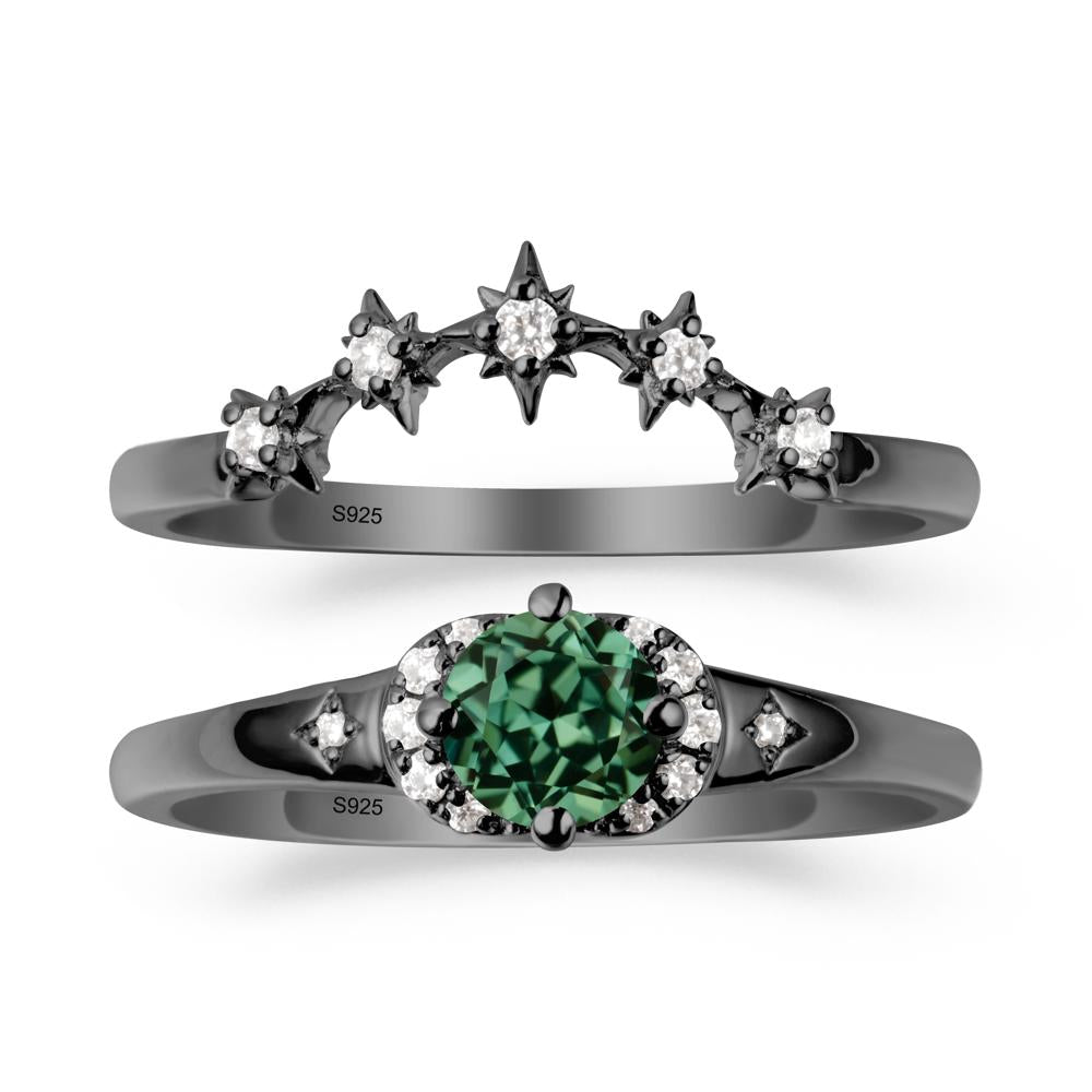 Celestial Round Green Sapphire Ring Set - LUO Jewelry #metal_black finish sterling silver