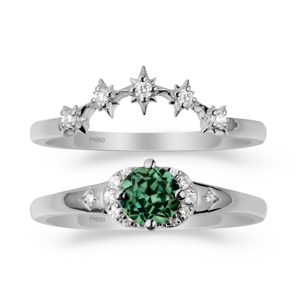 Celestial Round Green Sapphire Ring Set - LUO Jewelry #metal_platinum