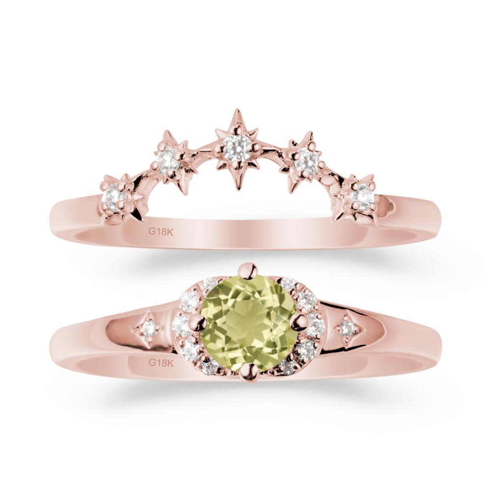 Lemon Quartz Halo and Star Crown Ring Set - LUO Jewelry #metal_18k rose gold