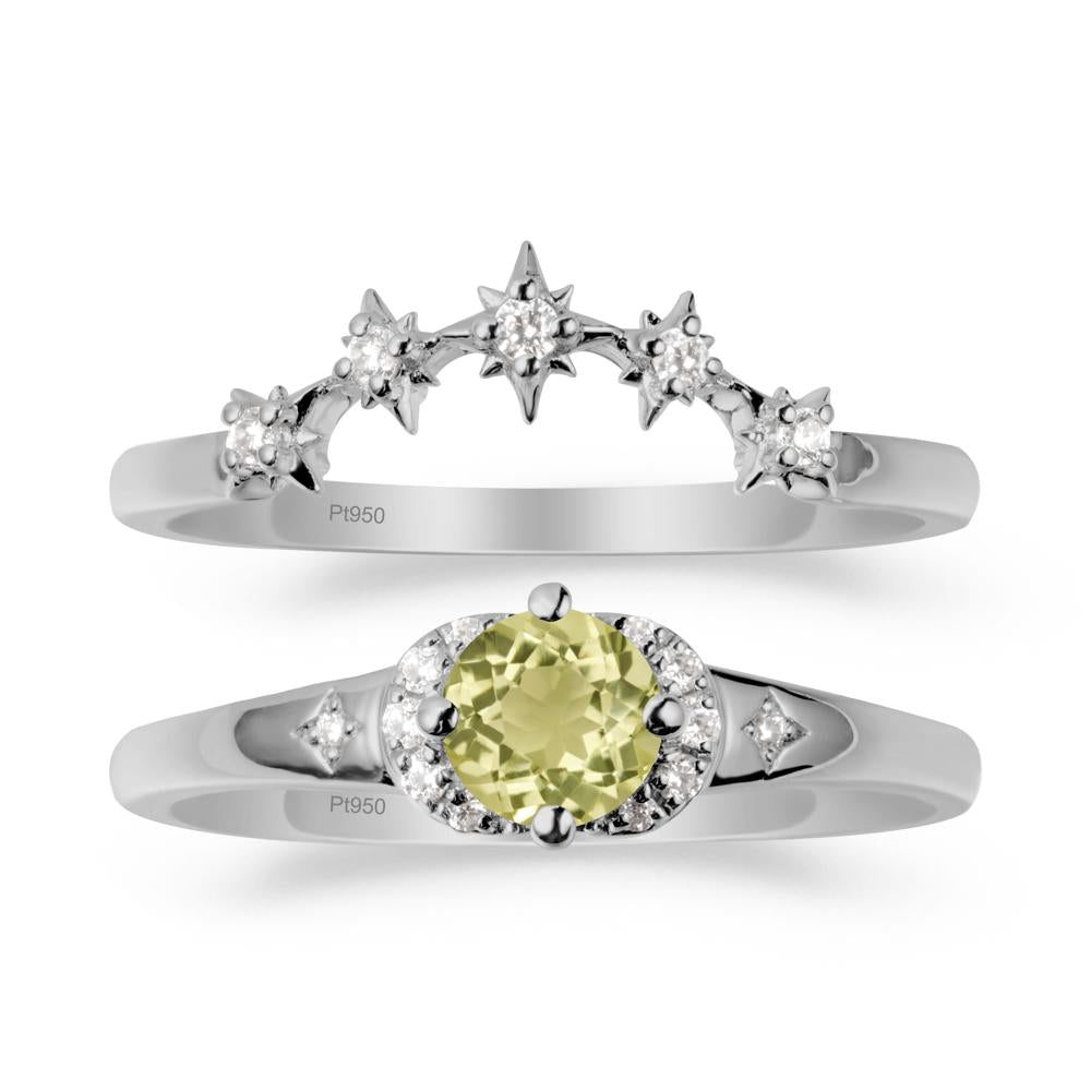 Lemon Quartz Halo and Star Crown Ring Set - LUO Jewelry #metal_platinum