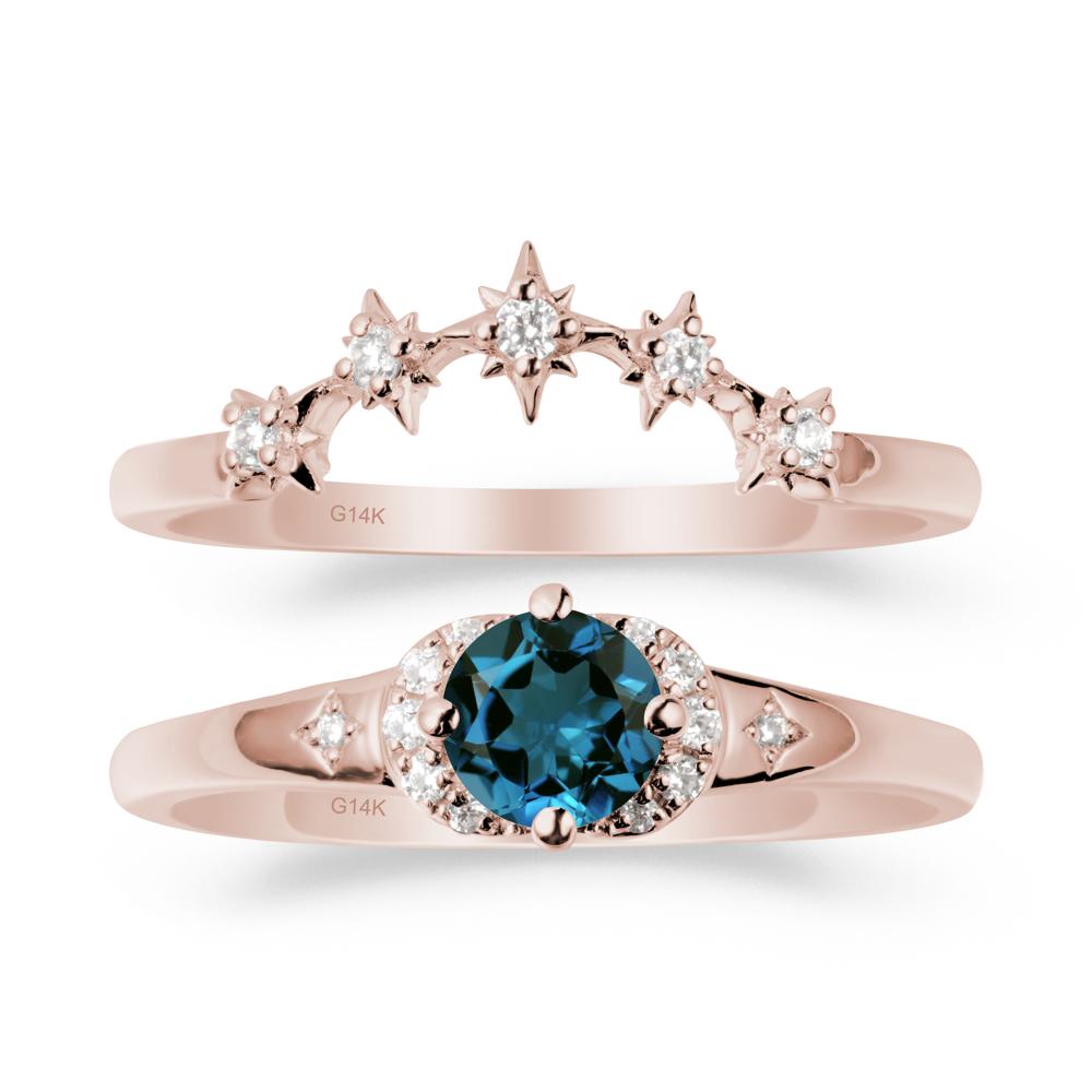 Moon and Star London Blue Topaz Celestial Ring Set - LUO Jewelry #metal_14k rose gold