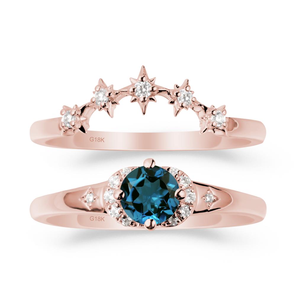 Moon and Star London Blue Topaz Celestial Ring Set - LUO Jewelry #metal_18k rose gold
