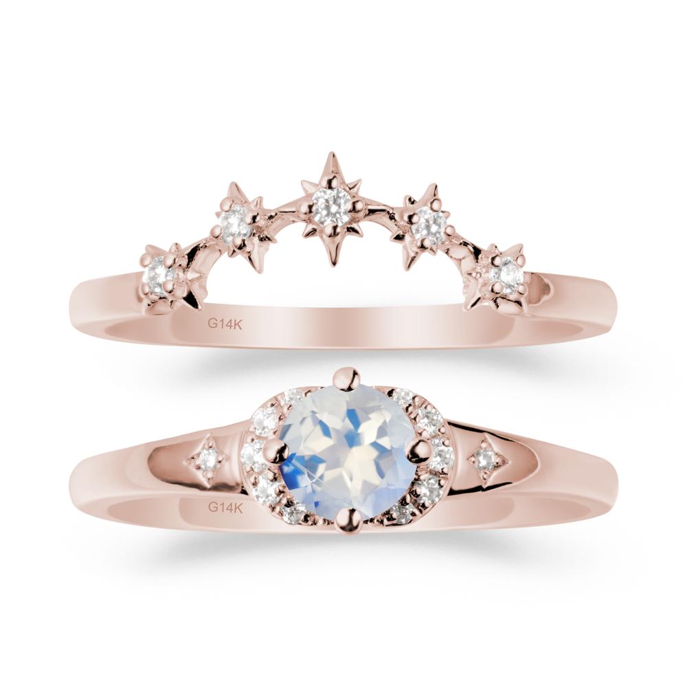 Celestial Round Moonstone Ring Set - LUO Jewelry #metal_14k rose gold