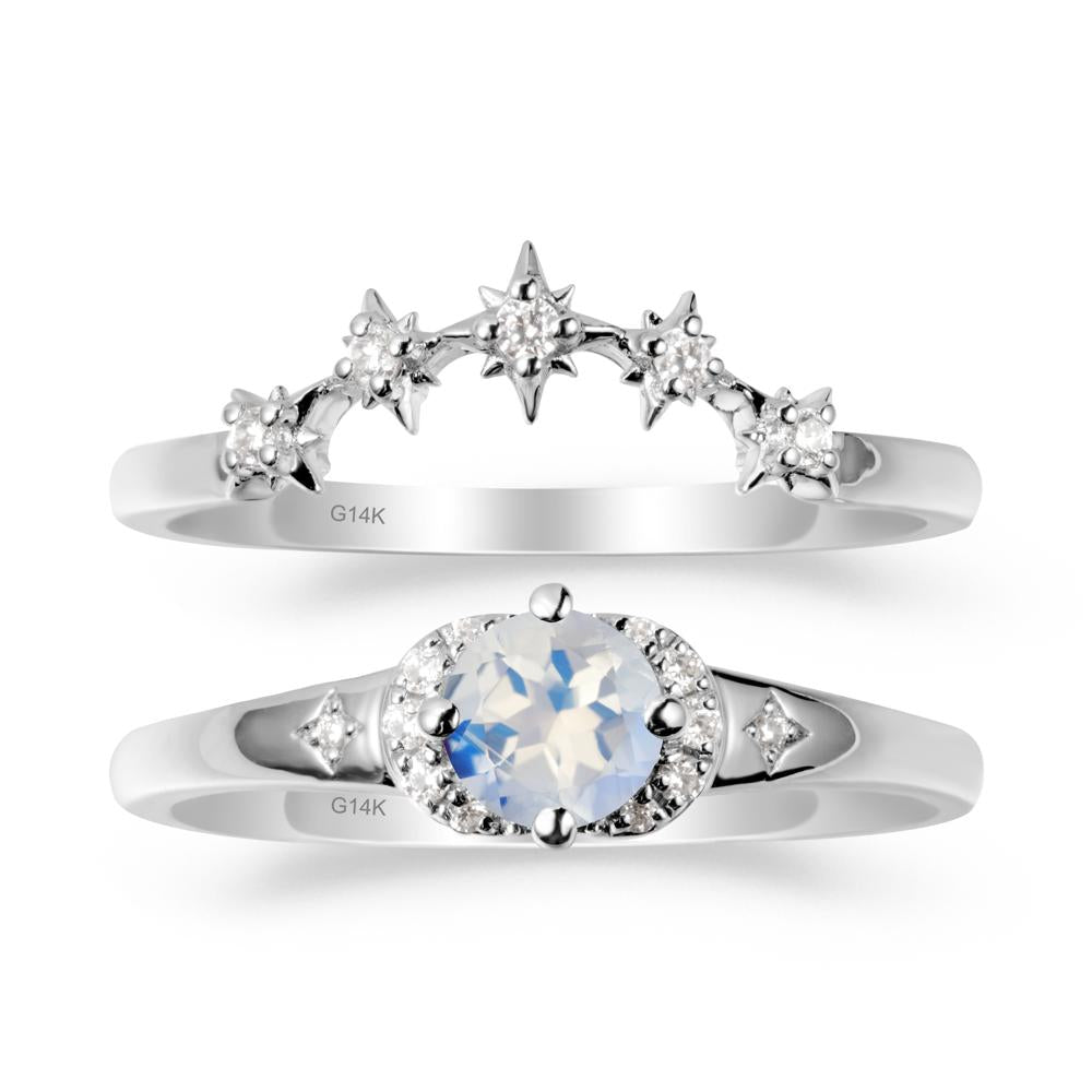 Celestial Round Moonstone Ring Set - LUO Jewelry #metal_14k white gold