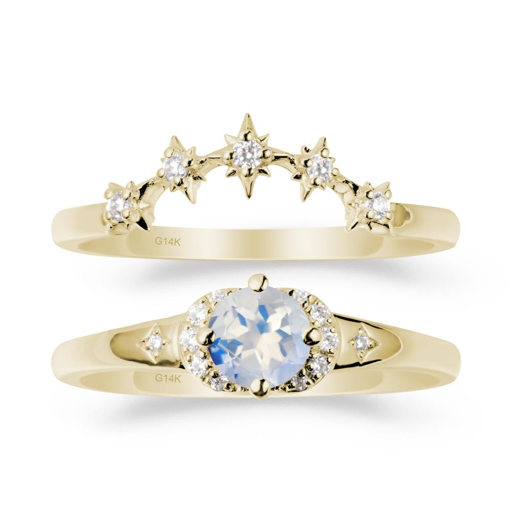 Celestial Round Moonstone Ring Set - LUO Jewelry #metal_14k yellow gold