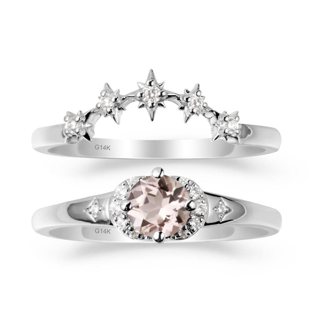 Morganite Halo and Star Crown Ring Set - LUO Jewelry #metal_14k white gold