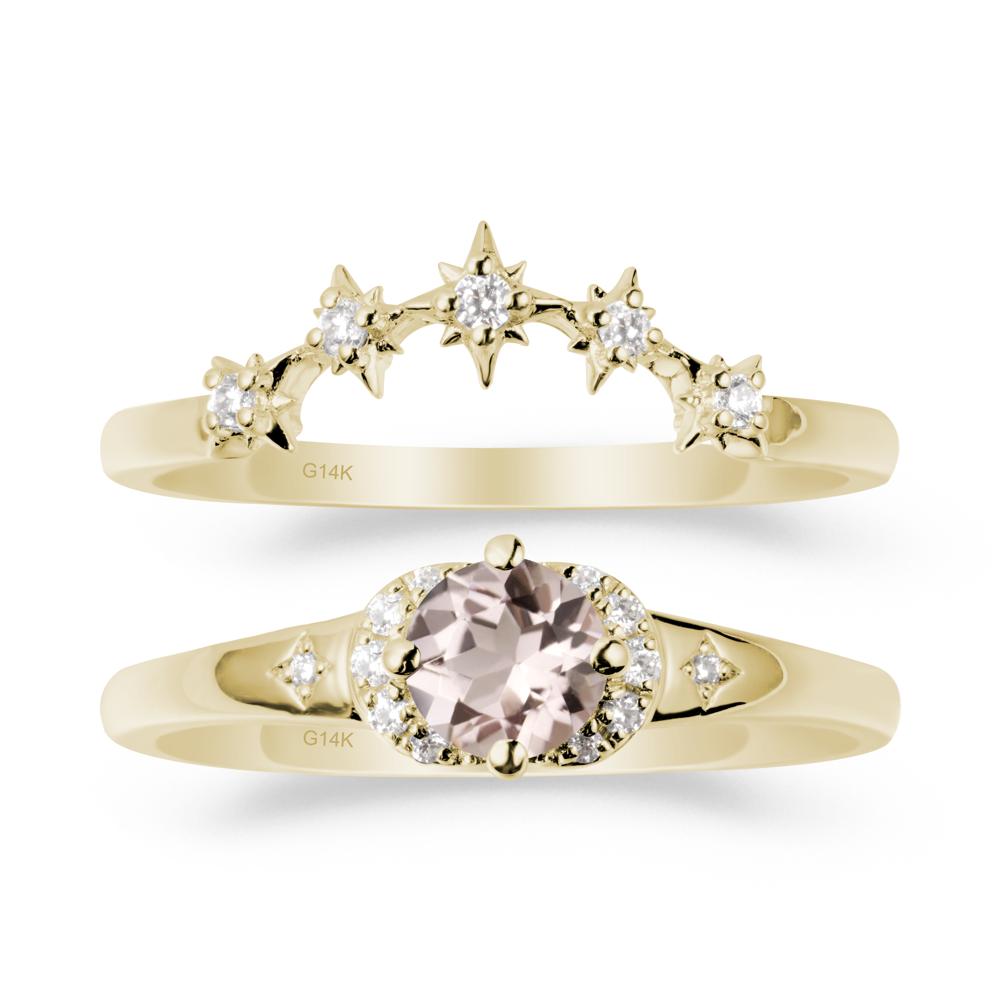 Morganite Halo and Star Crown Ring Set - LUO Jewelry #metal_14k yellow gold