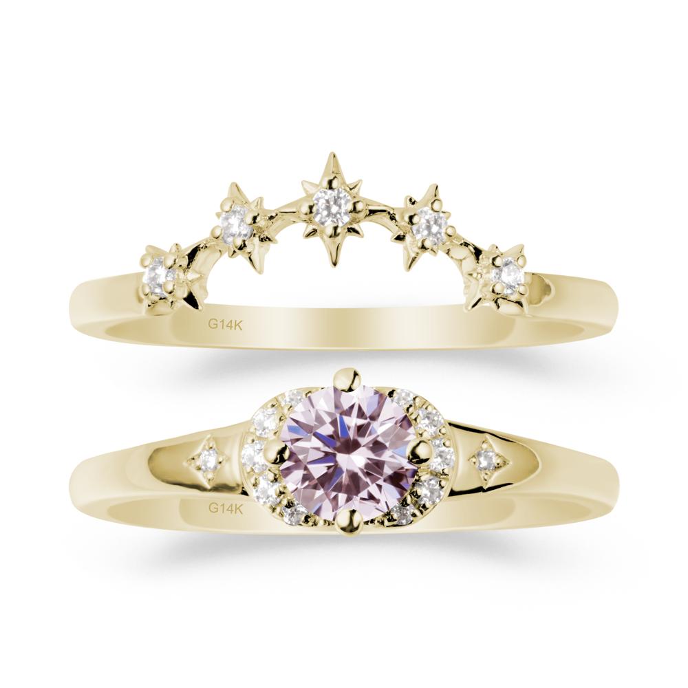 Moon and Star Pink Cubic Zirconia Celestial Ring Set - LUO Jewelry #metal_14k yellow gold