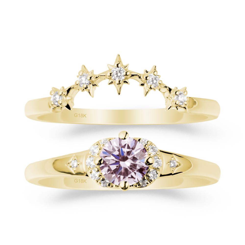 Moon and Star Pink Cubic Zirconia Celestial Ring Set - LUO Jewelry #metal_18k yellow gold