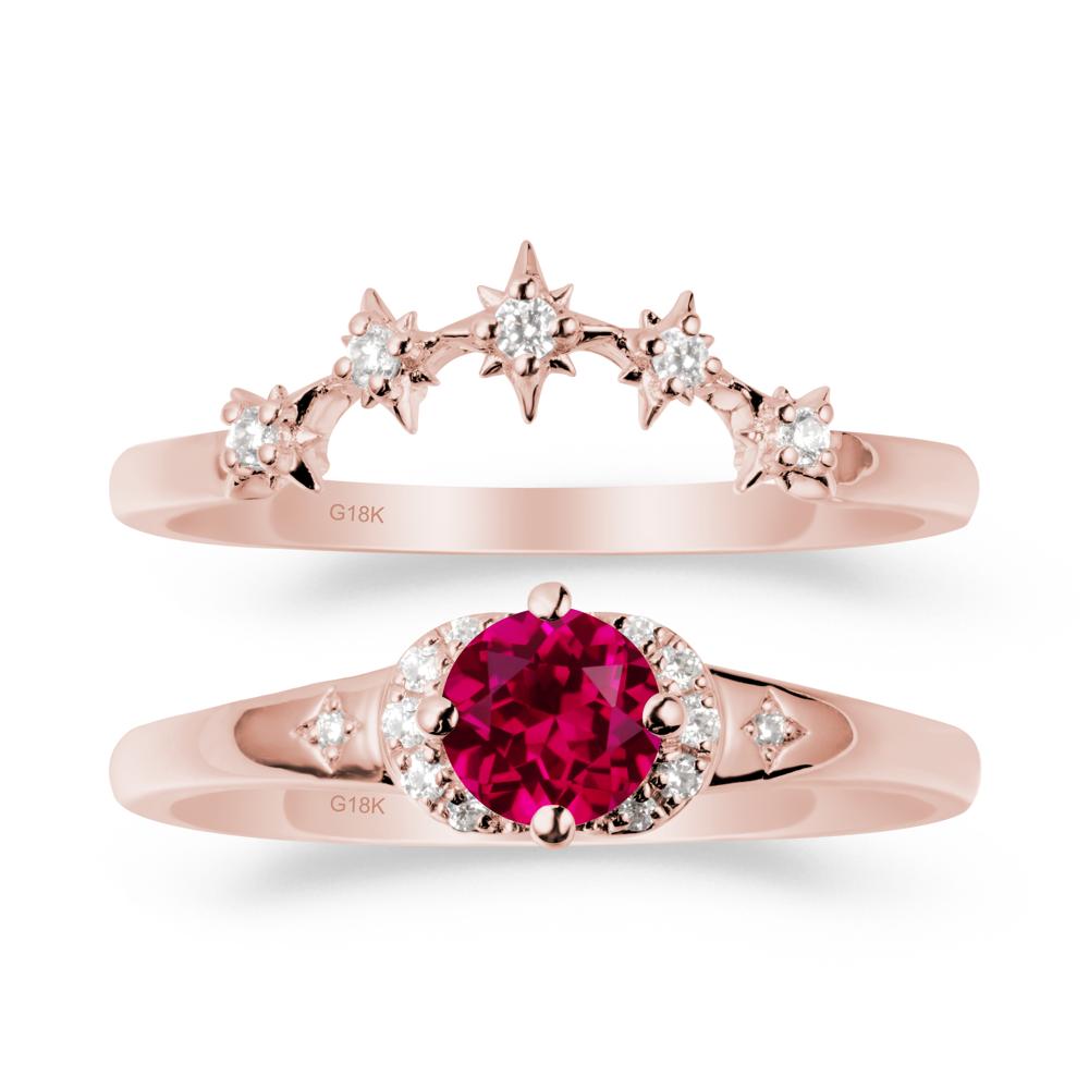 Celestial Round Ruby Ring Set - LUO Jewelry #metal_18k rose gold