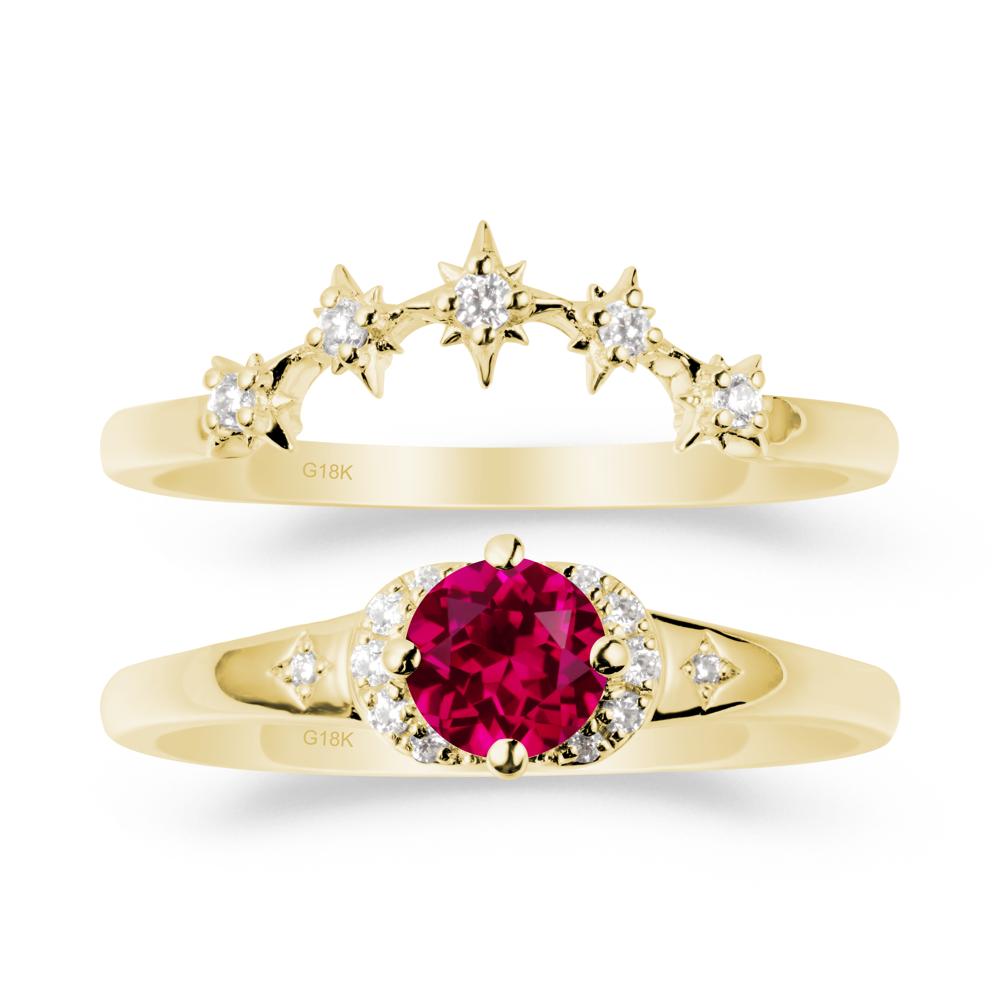 Celestial Round Ruby Ring Set - LUO Jewelry #metal_18k yellow gold