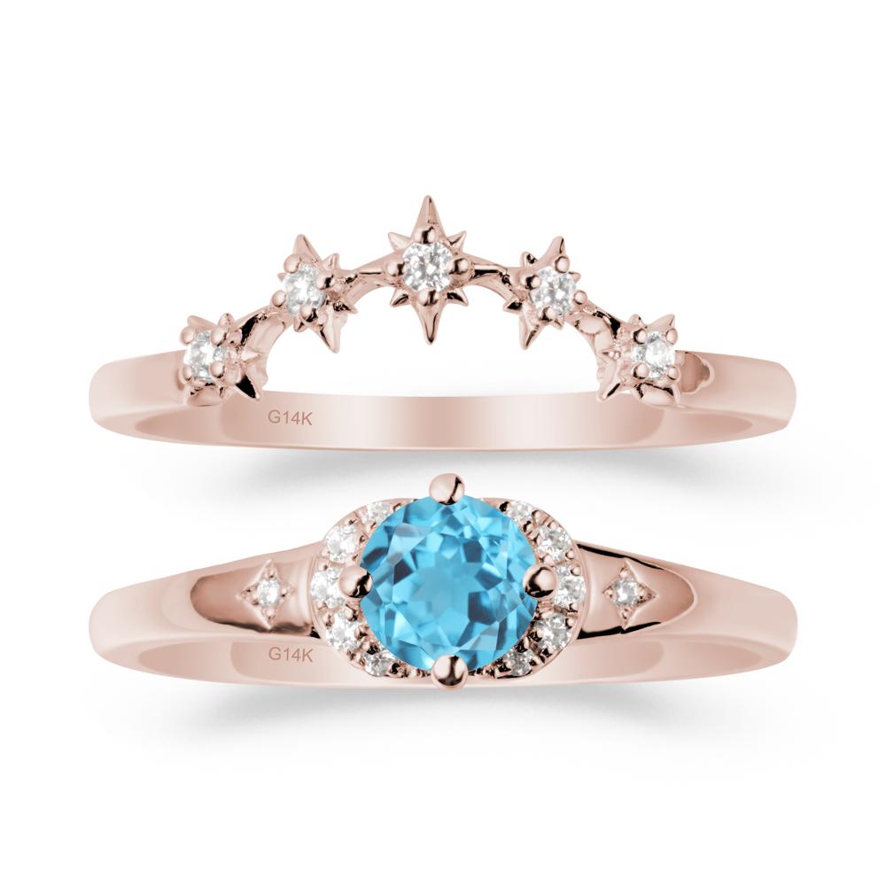Celestial Round Swiss Blue Topaz Ring Set - LUO Jewelry #metal_14k rose gold