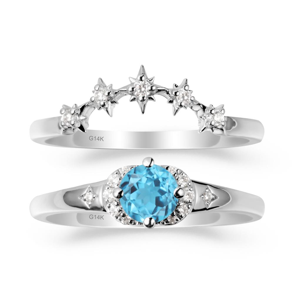 Celestial Round Swiss Blue Topaz Ring Set - LUO Jewelry #metal_14k white gold