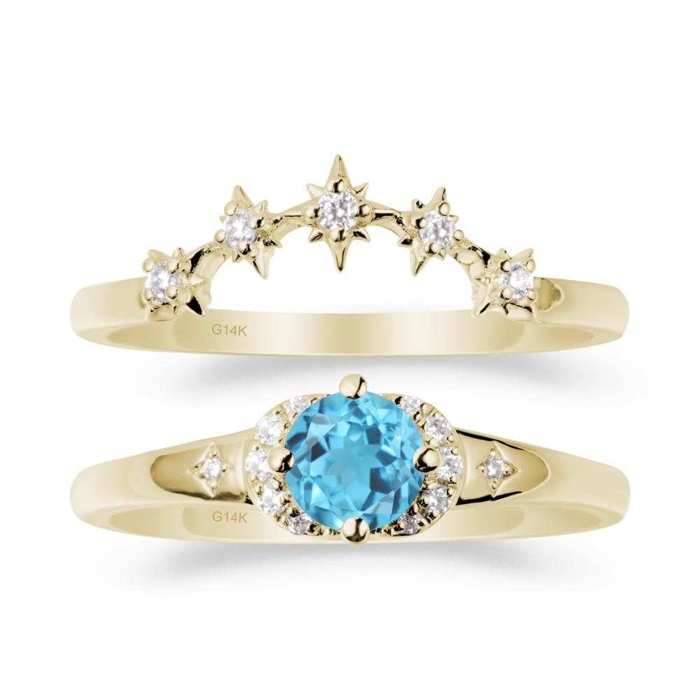 Celestial Round Swiss Blue Topaz Ring Set - LUO Jewelry #metal_14k yellow gold