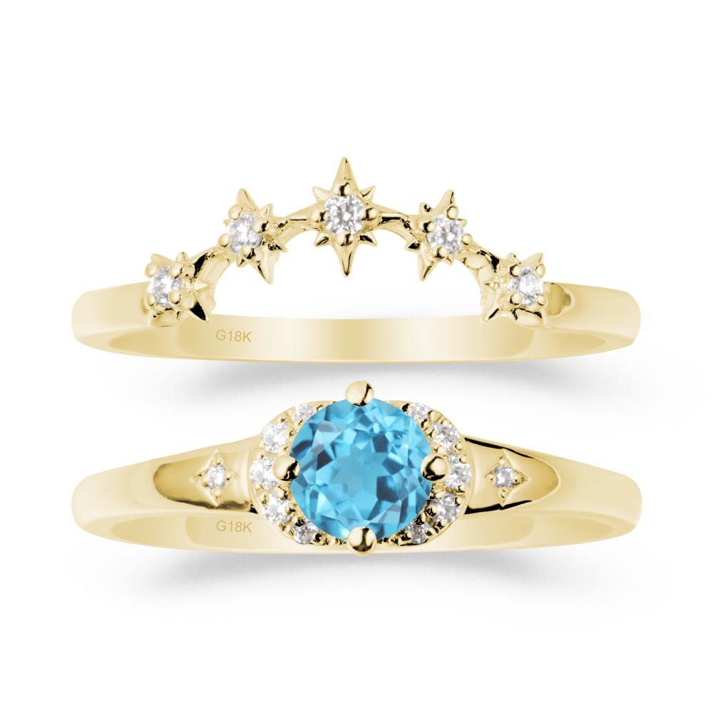 Celestial Round Swiss Blue Topaz Ring Set - LUO Jewelry #metal_18k yellow gold