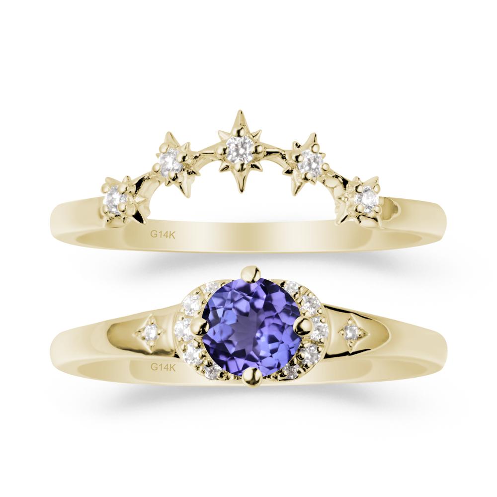 Tanzanite Halo and Star Crown Ring Set - LUO Jewelry #metal_14k yellow gold