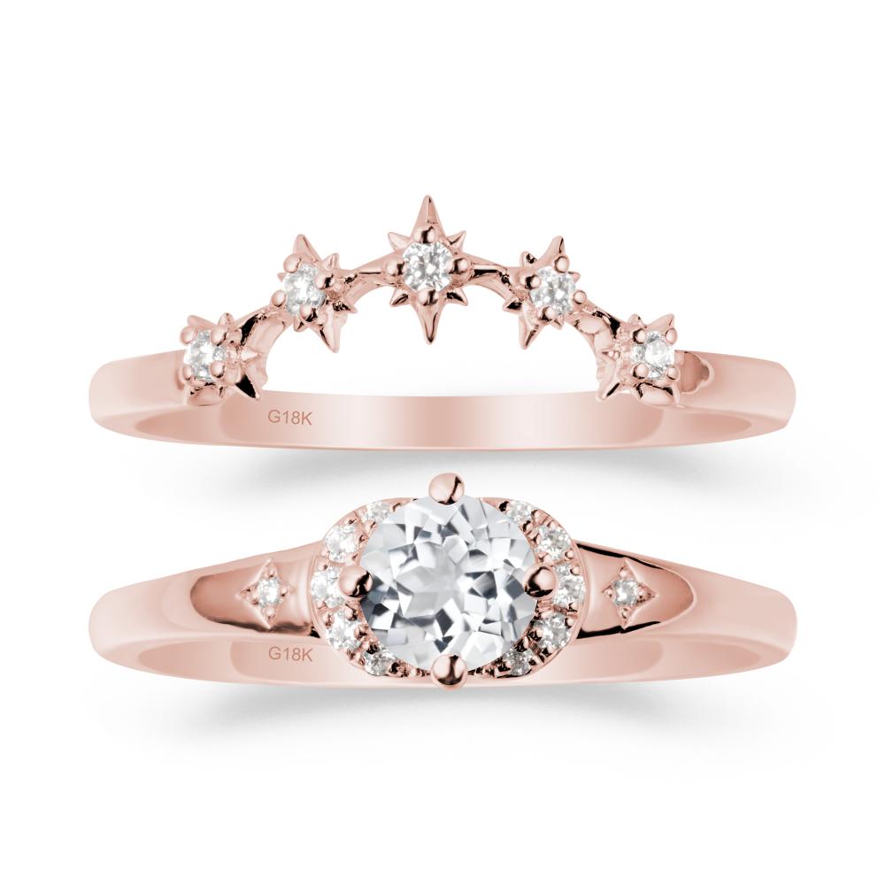 Moon and Star White Topaz Celestial Ring Set - LUO Jewelry #metal_18k rose gold