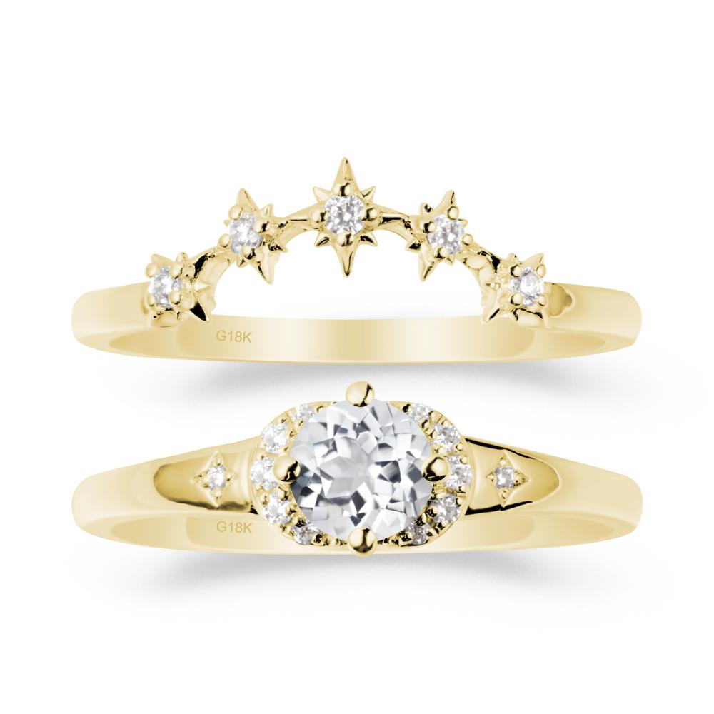 Moon and Star White Topaz Celestial Ring Set - LUO Jewelry #metal_18k yellow gold