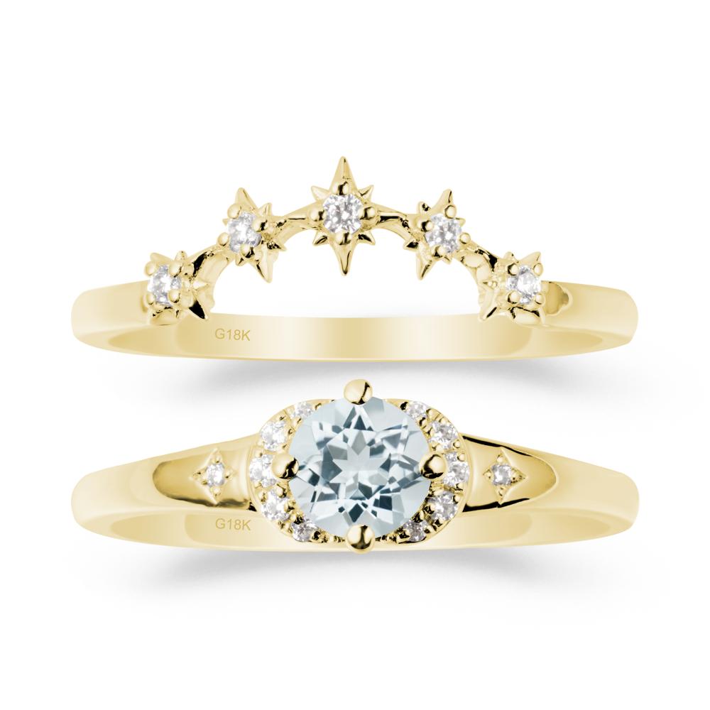 Aquamarine Halo and Star Crown Ring Set - LUO Jewelry #metal_xxxxx