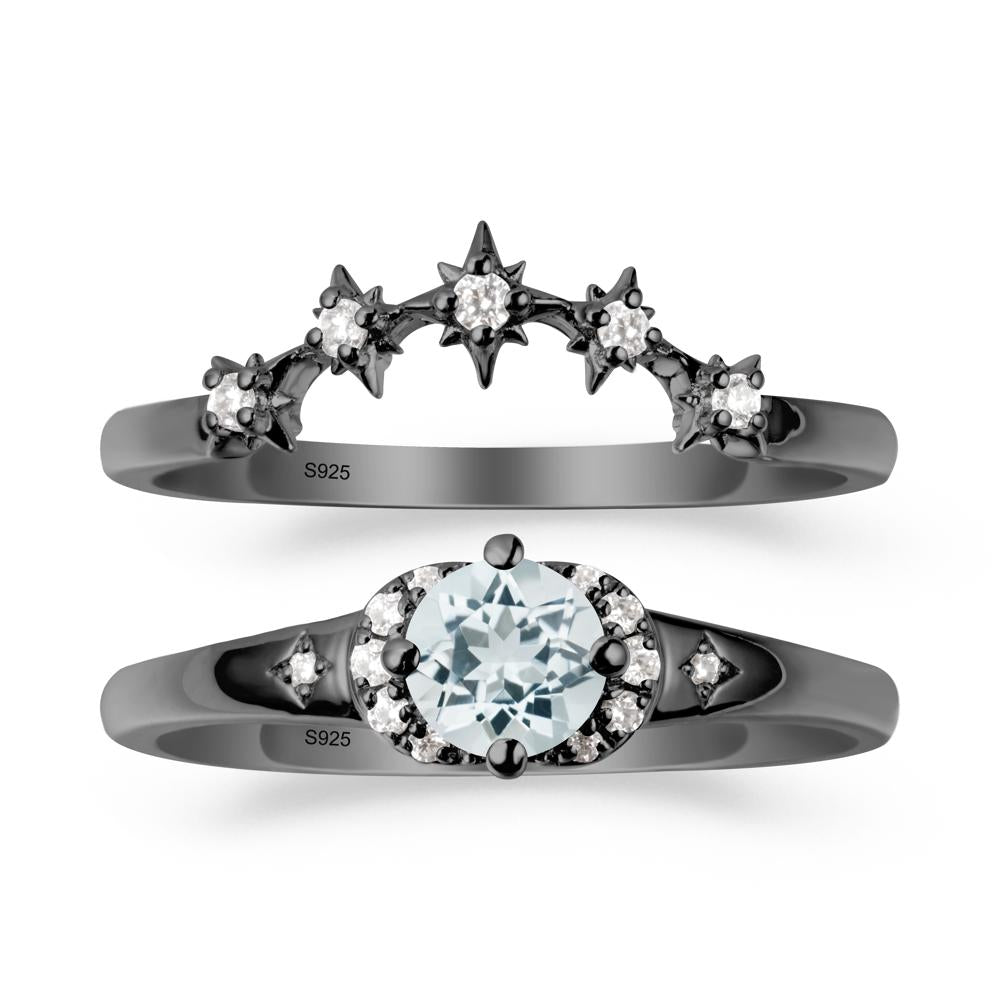 Aquamarine Halo and Star Crown Ring Set - LUO Jewelry #metal_xxxxx