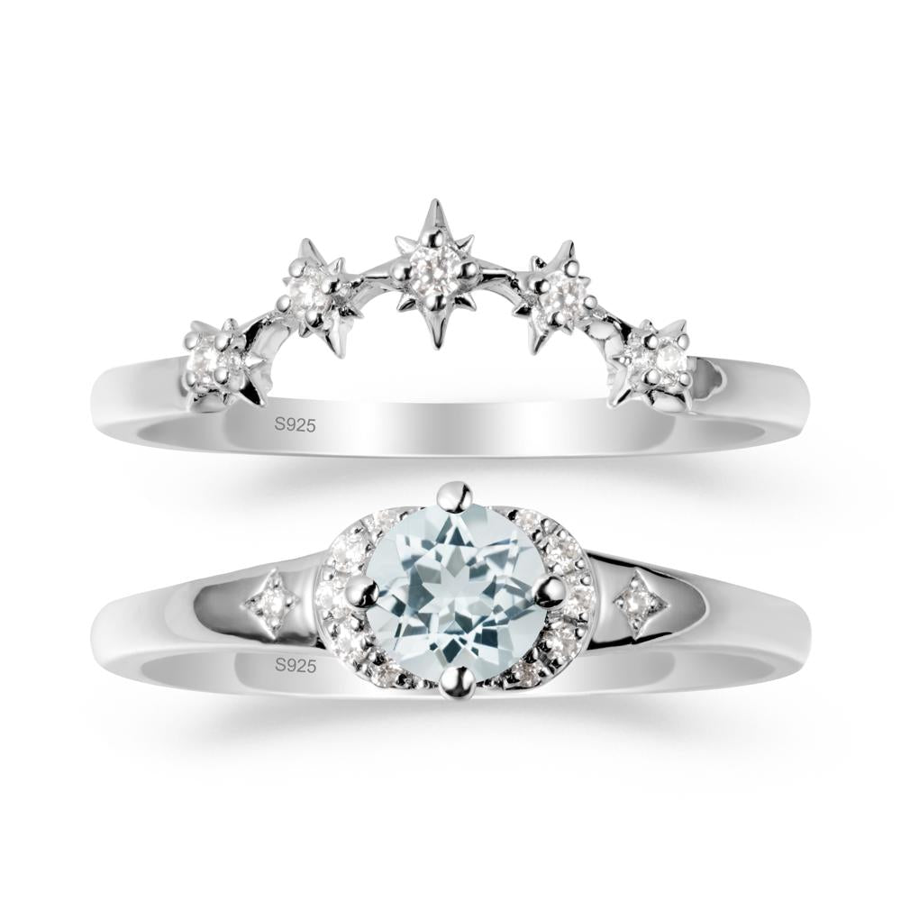 Aquamarine Halo and Star Crown Ring Set - LUO Jewelry #metal_xxxxx