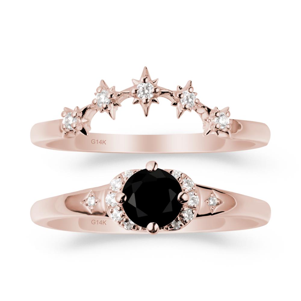 Moon and Star Black Spinel Celestial Ring Set - LUO Jewelry #metal_xxxxx