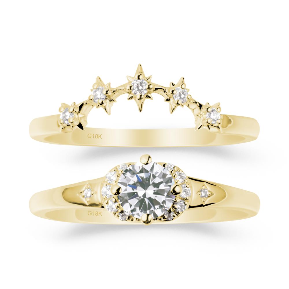 Cubic Zirconia Halo and Star Crown Ring Set - LUO Jewelry #metal_xxxxx
