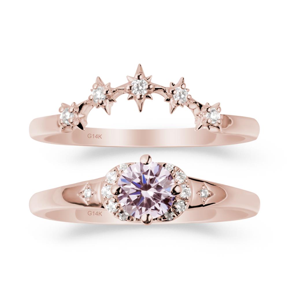 Moon and Star Pink Cubic Zirconia Celestial Ring Set - LUO Jewelry #metal_xxxxx