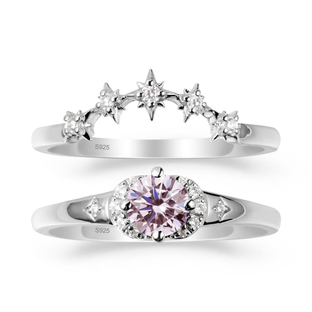 Moon and Star Pink Cubic Zirconia Celestial Ring Set - LUO Jewelry #metal_xxxxx