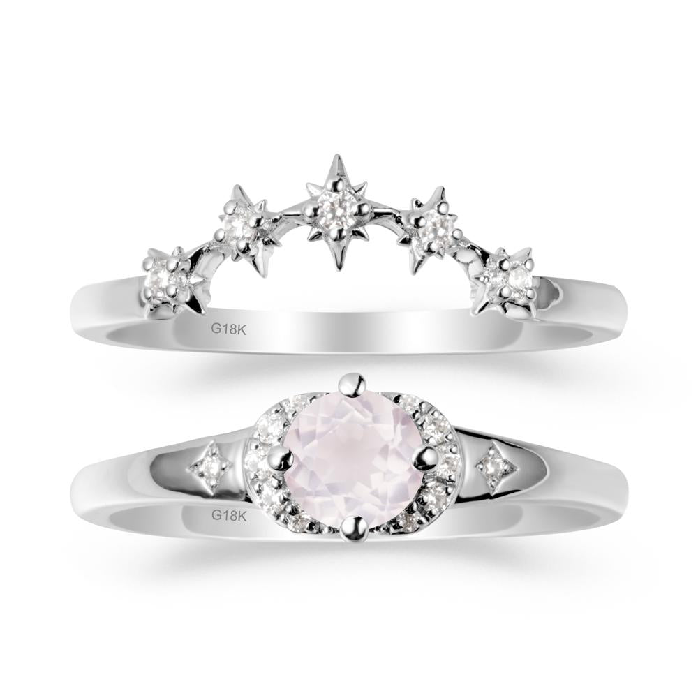Rose Quartz Halo and Star Crown Ring Set - LUO Jewelry #metal_xxxxx