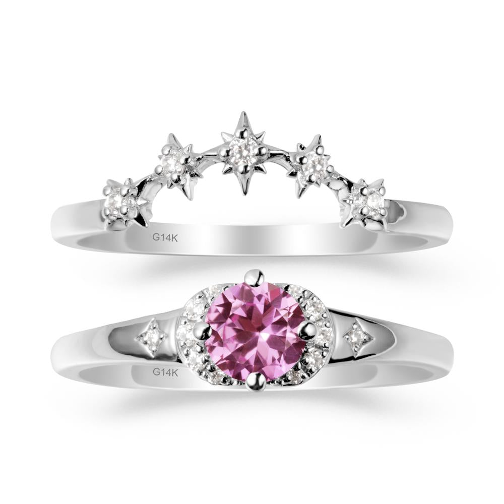Moon and Star Pink Sapphire Celestial Ring Set - LUO Jewelry #metal_xxxxx