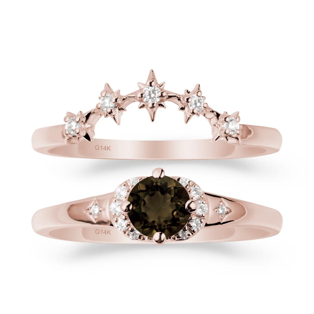 Moon and Star Smoky Quartz Celestial Ring Set - LUO Jewelry #metal_xxxxx